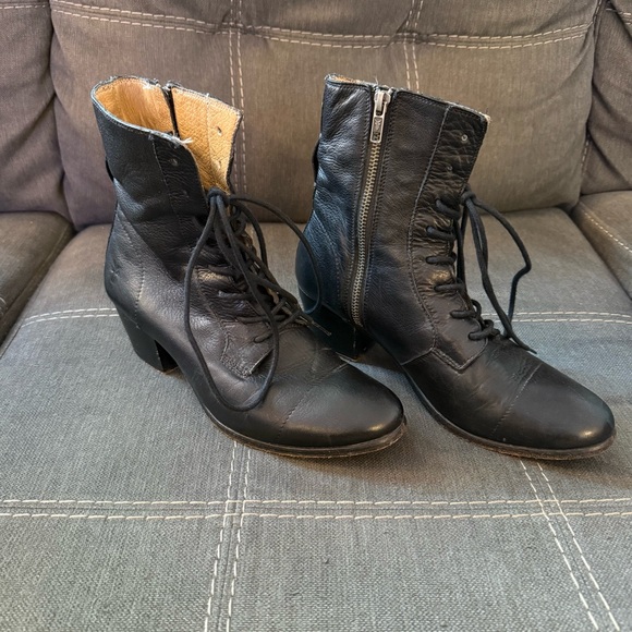 Frye Shoes - FRYE Courtney Black Lace-Up Leather Booties
